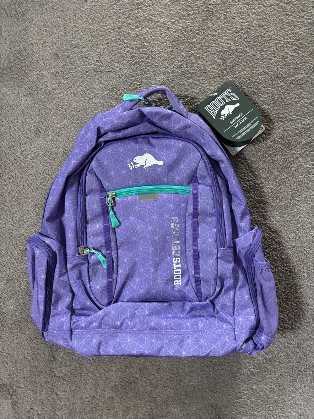 NWT！Roots Purple Backpack with Teal Accents